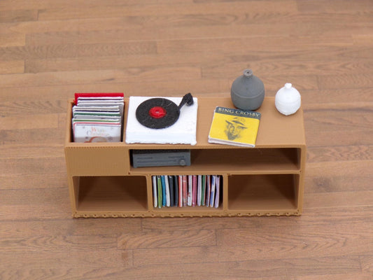 1:24 Scale 1980s Stereo Cabinet with Turntable & Amplifier – Miniature Vintage Hi - Fi Furniture | 1/25 Scale | G Scale - MstrcrftMinis - 1256