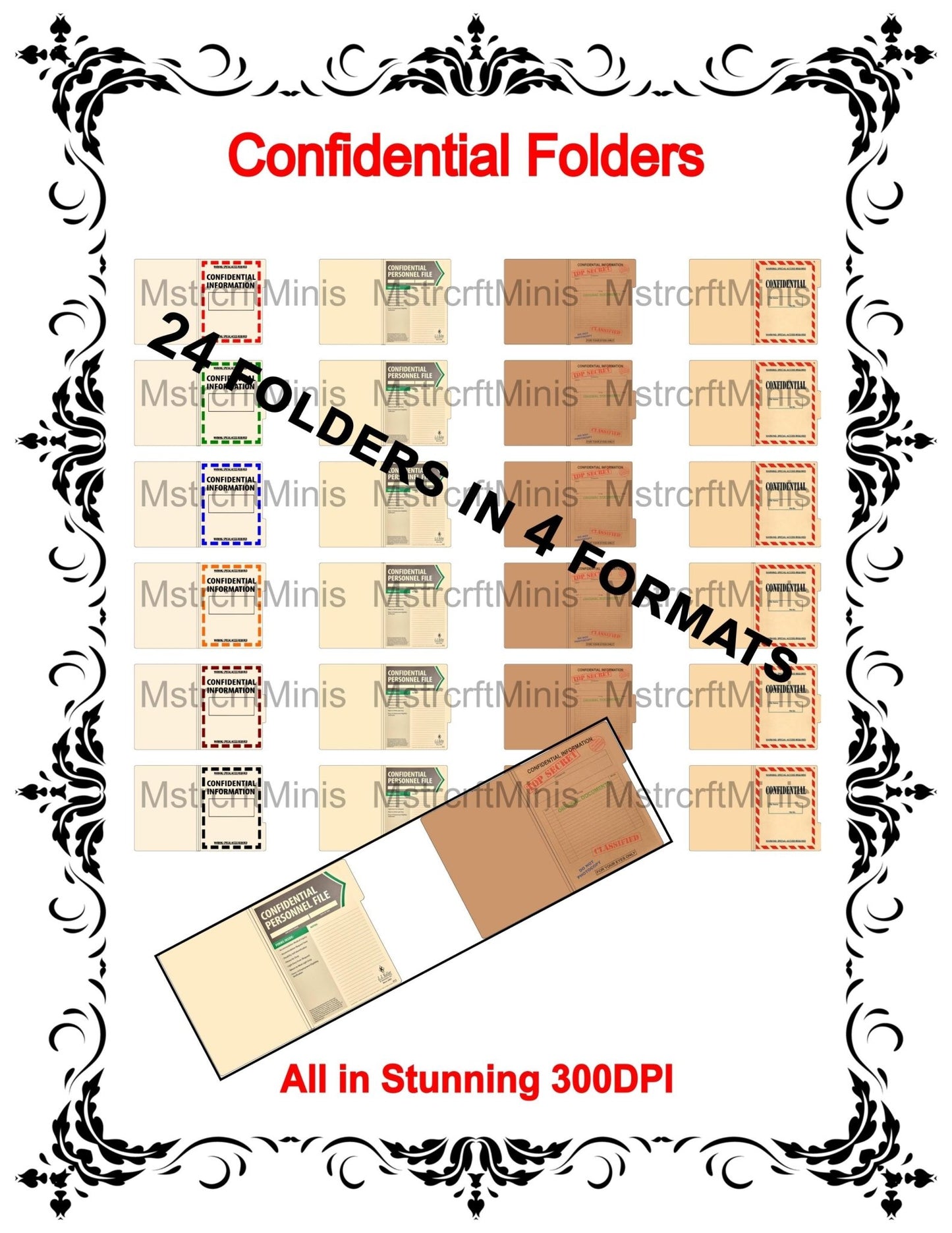 1:24 Scale 4 Different "Confidential" File Folders - Keep Your Documents Away from Prying Eyes! - MstrcrftMinis - 1173