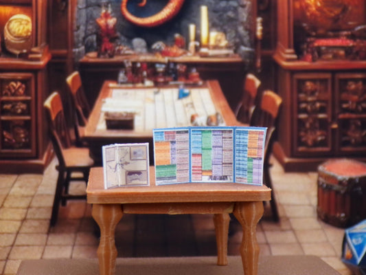 1:24 Scale Advanced Dungeons and Dragons Accessories Pack - Character Sheets, DM Screen, Maps, 9 Rule Books, and a Fun Doormat - MstrcrftMinis - 1172