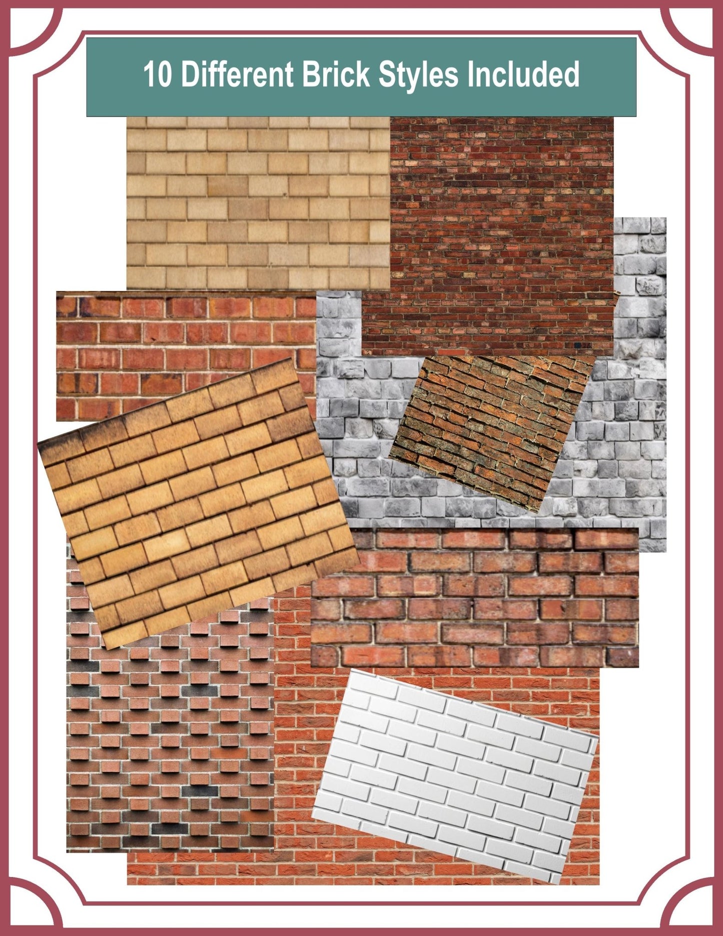 1:24 Scale Brick Patterns Printable - 10 Different Patterns - 8.5 x 11 Seamless Patterns - MstrcrftMinis - 1188
