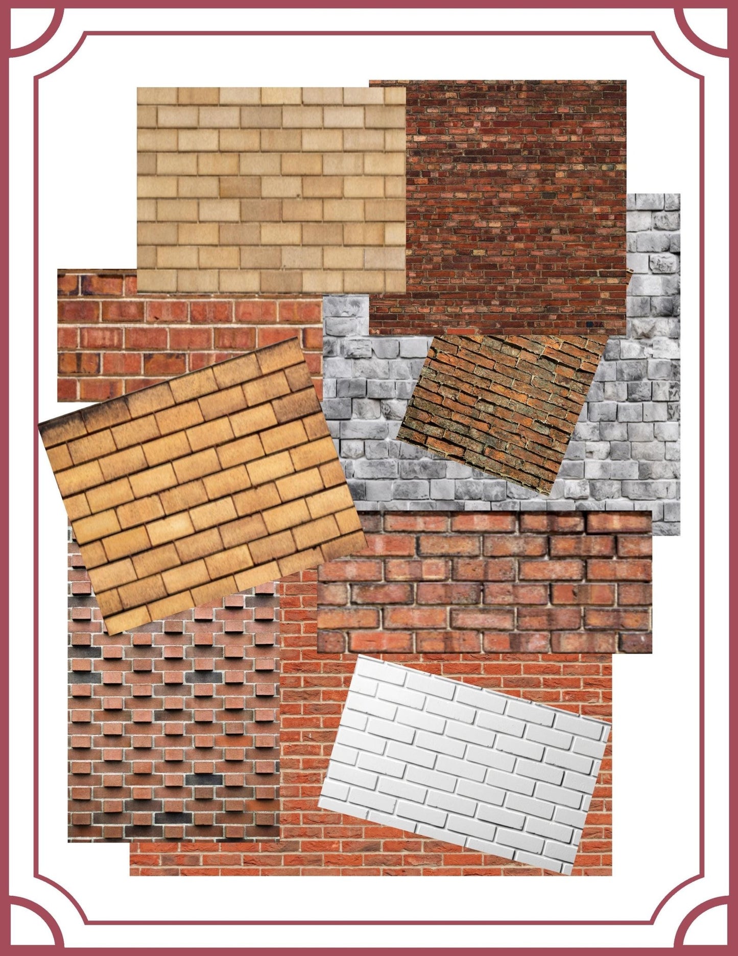 1:24 Scale Brick Patterns Printable - 10 Different Patterns - 8.5 x 11 Seamless Patterns - MstrcrftMinis - 1188