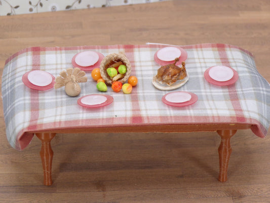 1:24 Scale Complete Thanksgiving Table - Table, Tablecloth, Plates, Chargers, Turkey, Pies and Slices, Cornucopia, Table Decorations - MstrcrftMinis - THANKSGIVING