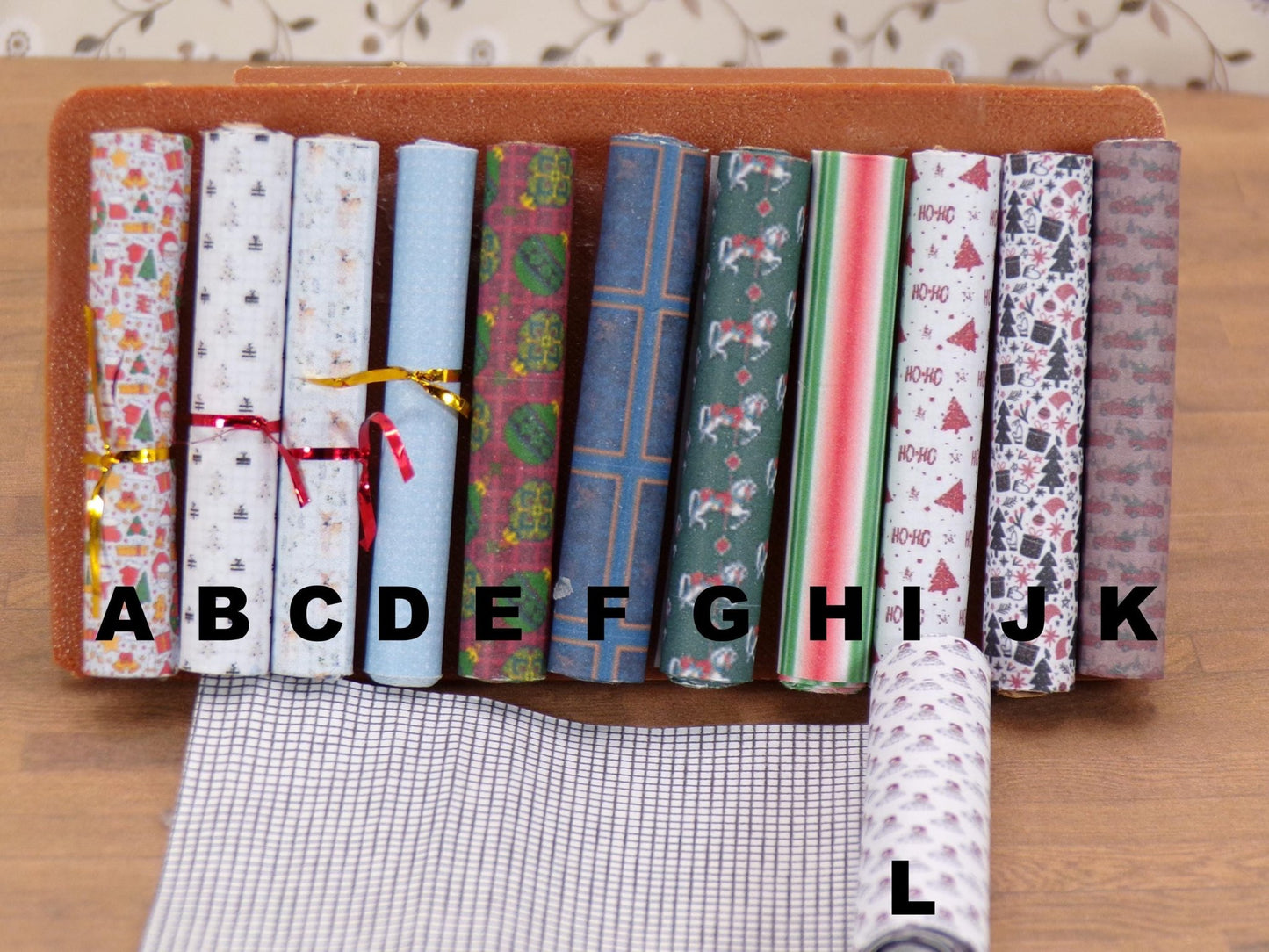 1:24 Scale Jumbo Size Rolls of Unrollable / Usable Christmas Wrapping Paper - MstrcrftMinis - 1129