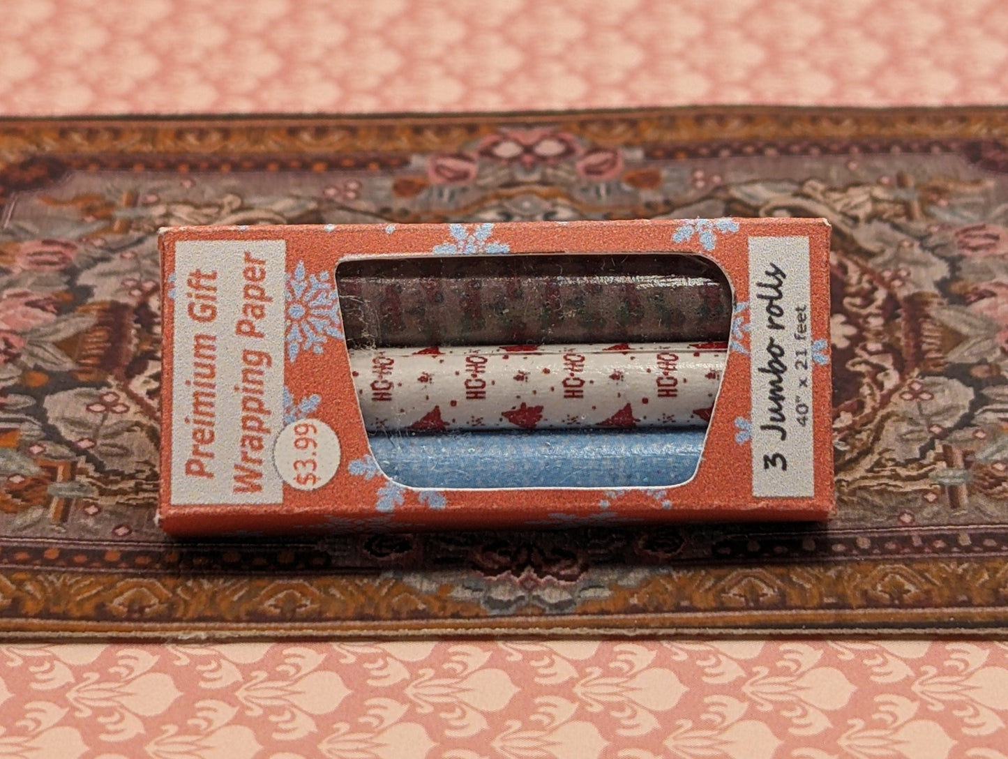1:24 Scale Jumbo Size Rolls of Unrollable / Usable Christmas Wrapping Paper - MstrcrftMinis - 1129