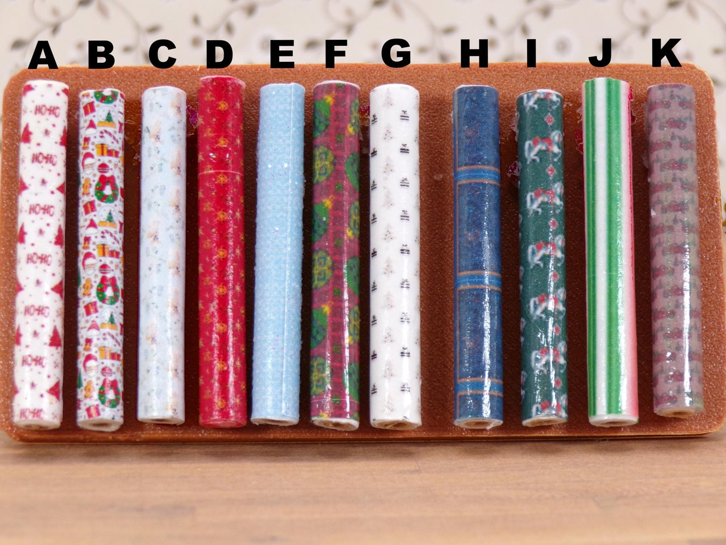 1:24 Scale Jumbo Sized Rolls of Christmas Wrapping Paper - MstrcrftMinis - 1129