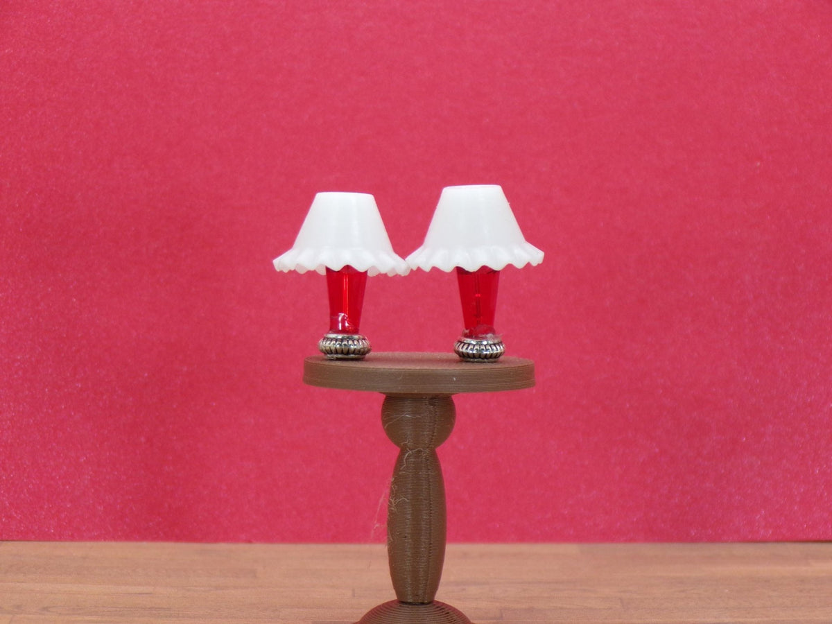 1:24 Scale Lamps - "Rouge Éclat" – Artisan Lamp Pair - Handcrafted Charm in Every Detail - MstrcrftMinis - 1189 - C