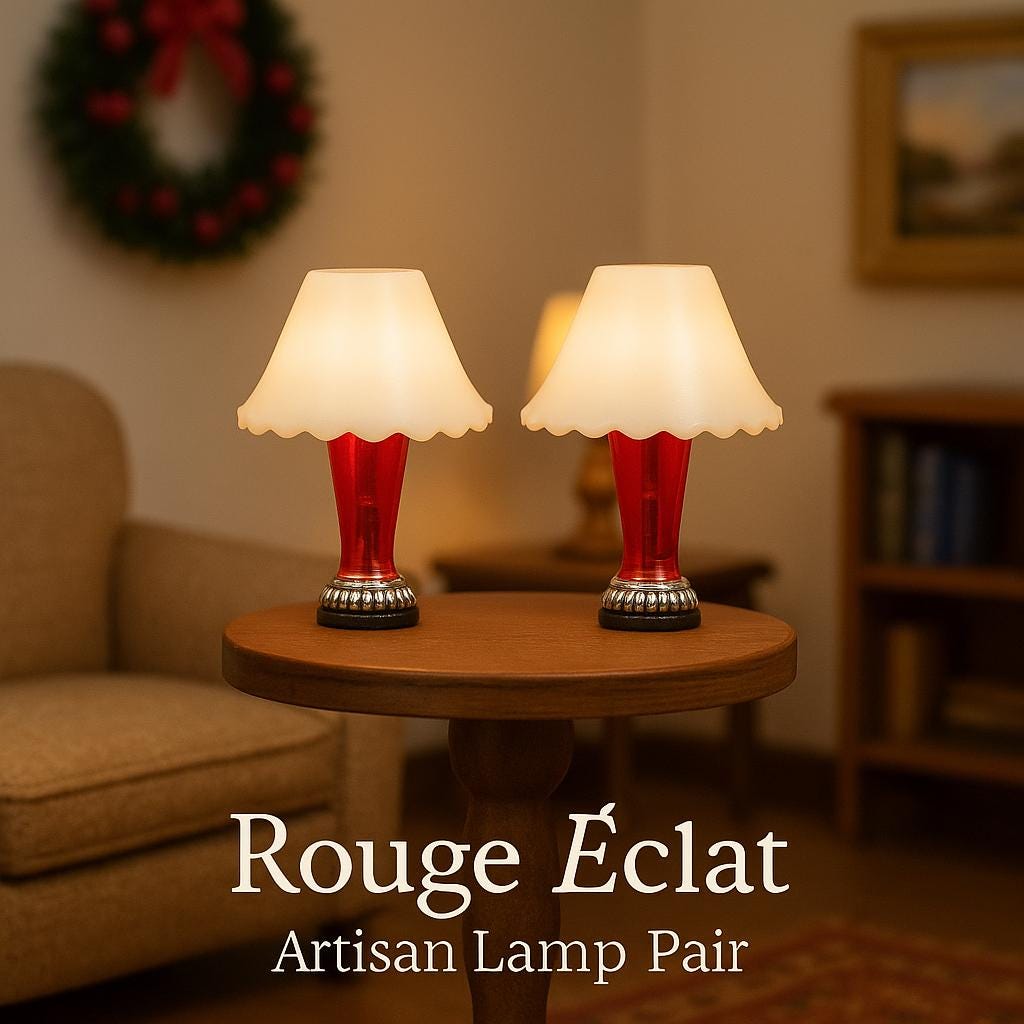 1:24 Scale Lamps - "Rouge Éclat" – Artisan Lamp Pair - Handcrafted Charm in Every Detail - MstrcrftMinis - 1189 - C