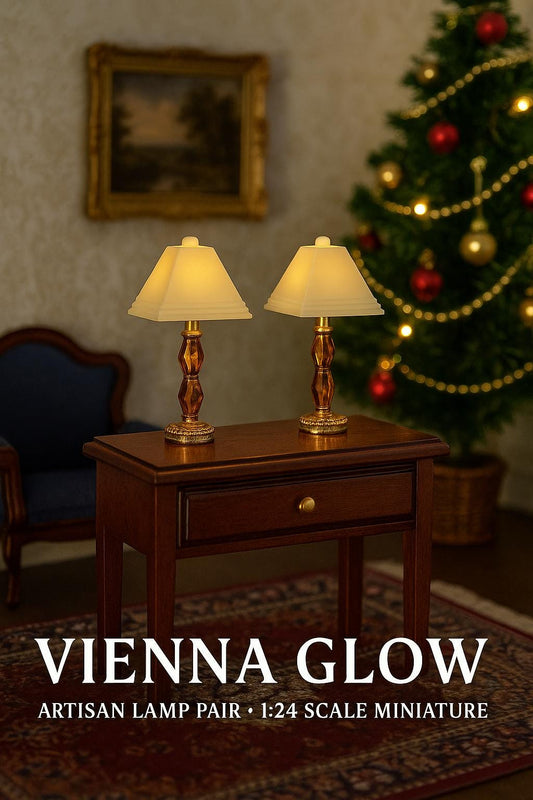 1:24 Scale Lamps - "Vienna Glow" – Artisan Lamp Pair - Handcrafted Charm in Every Detail - MstrcrftMinis - 1189 - Q