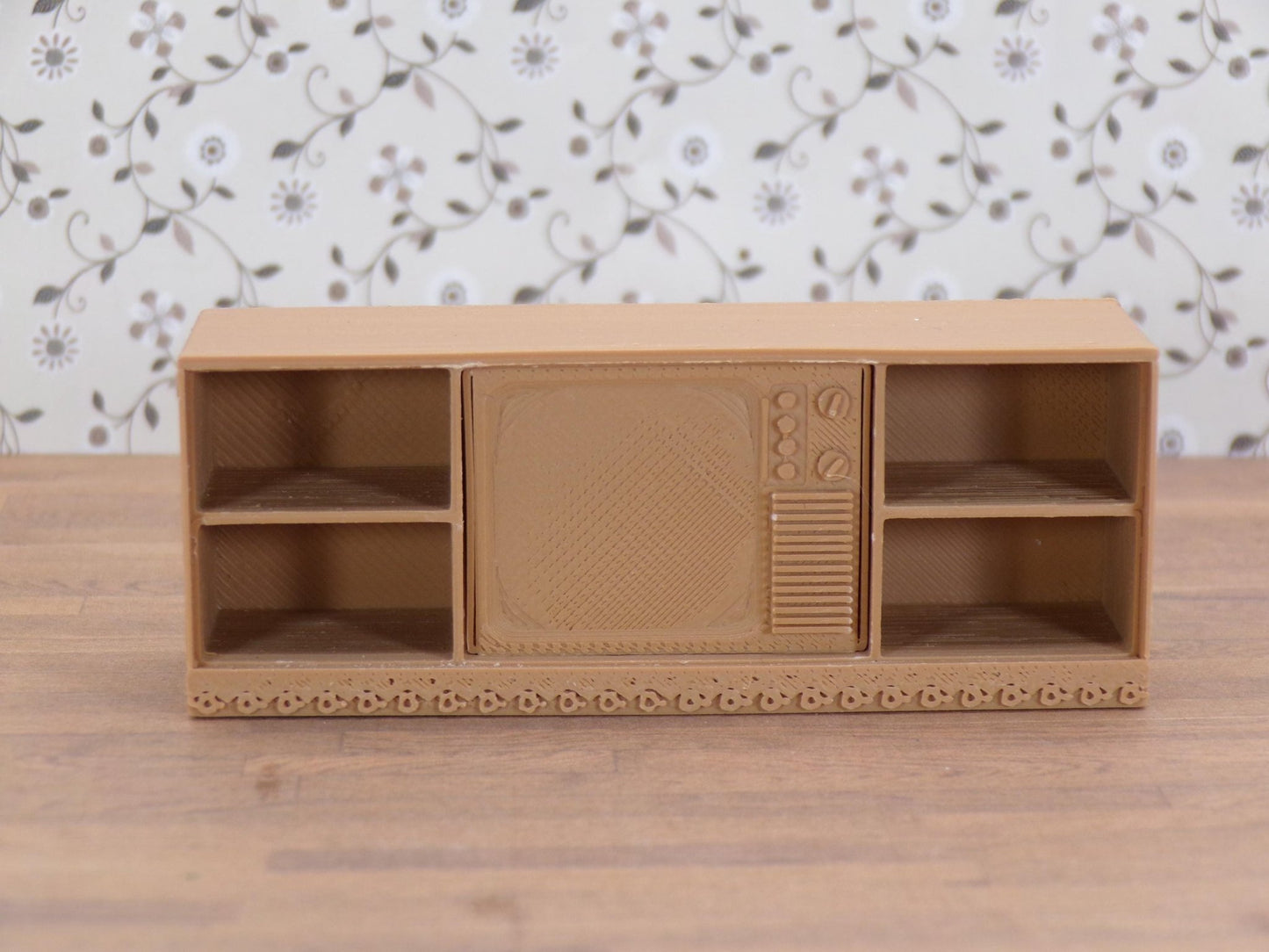 1:24 Scale Miniature 1960s Console TV | Retro Living Room Furniture | Vintage Television Prop for Mid - Century Diorama | 1/25 Scale | G Scale | Illuminated Screen - MstrcrftMinis - 1254