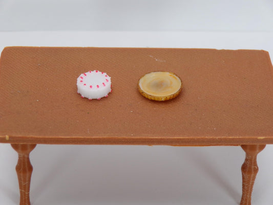 1:24 Scale Miniature Cherry Topped Layer Cake & Custard Torte | Dollhouse Bakery Desserts | Tiny Cakes for Kitchen and Tea Party Dioramas - MstrcrftMinis - 1224