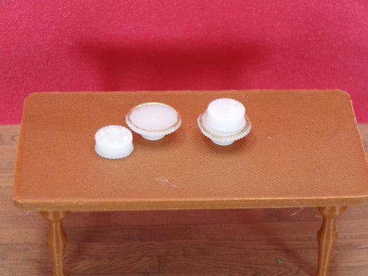 1:24 Scale Miniature Layer Cake with Gold - Rimmed Cake Stand | Dollhouse Bakery Dessert | Tiny Cake & Stand for Kitchen and Tea Party Scenes - MstrcrftMinis - 1231