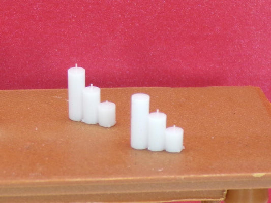 1:24 Scale Miniature Pillar Candle Cluster | Set of 3 Varying Heights | Dollhouse Decor Candles for Tables, Mantels & Spa Scenes - MstrcrftMinis - 1253