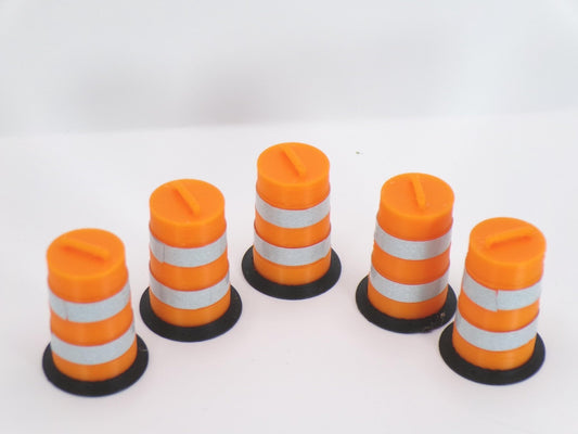 1:24 Scale Miniature Road Construction Barrels | Dollhouse Road Work Accessories | Mini Construction Scene Props | Orange Traffic Drums - MstrcrftMinis - 1217