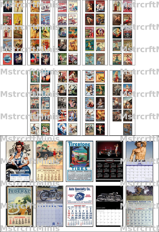 1:24 Scale Miniature Vintage Garage Wall Art & Pinup Collection | 1/25 Scale | G Scale - MstrcrftMinis - 1217