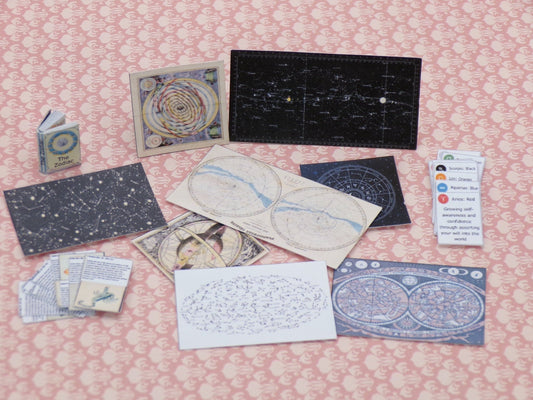 1:24 Scale Psychic Shop Bundle - Wall Posters - 2 sizes, Star Maps, Book of the Zodiac, Zodiac Power Colors, Deck of Tarot Cards - MstrcrftMinis - 1025 - Z