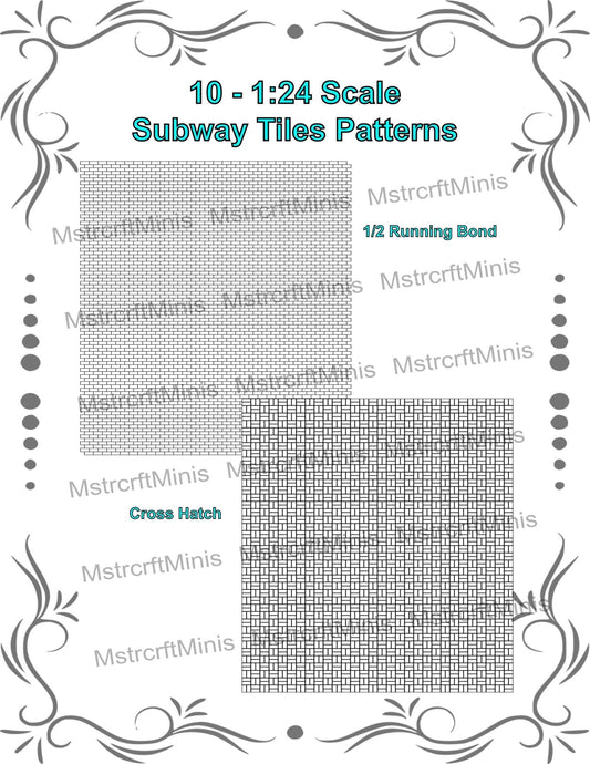 1:24 Scale Subway Wall or Floor Tile Printable - 10 Different Patterns - 8.5 x 11 Seamless Patterns - MstrcrftMinis - 1180