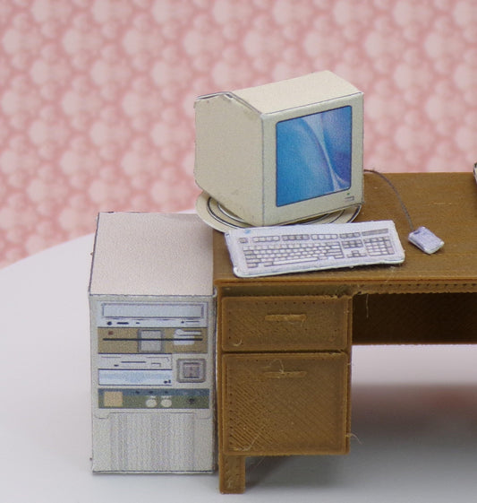 1:24 Scale Tower Computer with Monitor, Keyboard, Mouse and "Cables" - MstrcrftMinis - 1085