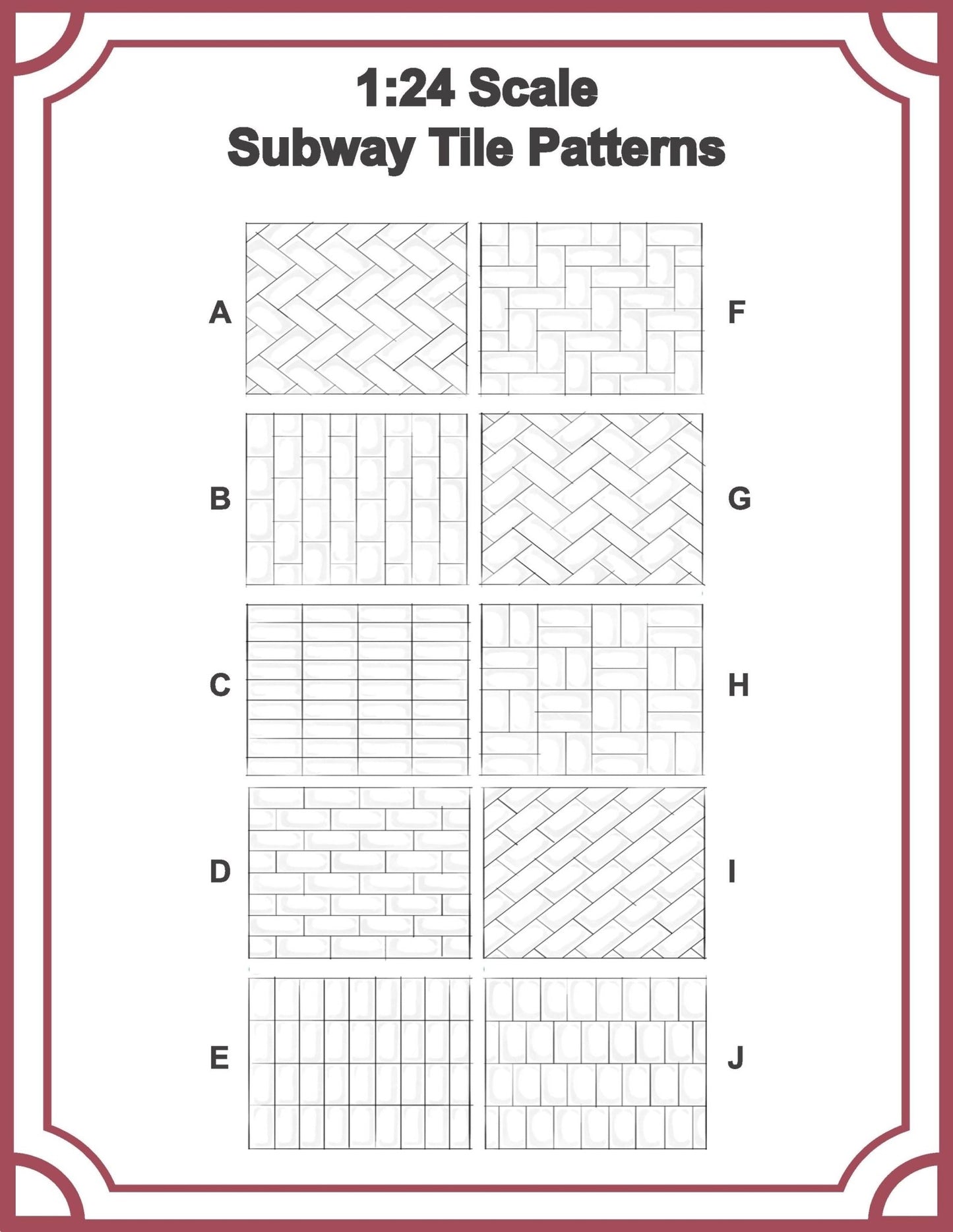 1:24 Scale Vinyl Peel - and Stick Subway Tile Patterns - 10 Different Patterns - 8.5 x 11 Patterns - MstrcrftMinis - 1180 - Vinyl