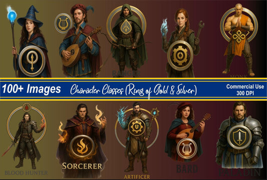 Character Classes (Ring of Gold & Silver) – 100+ PNG Files – 300 DPI – Personal and Commercial Use - MstrcrftMinis - 1263