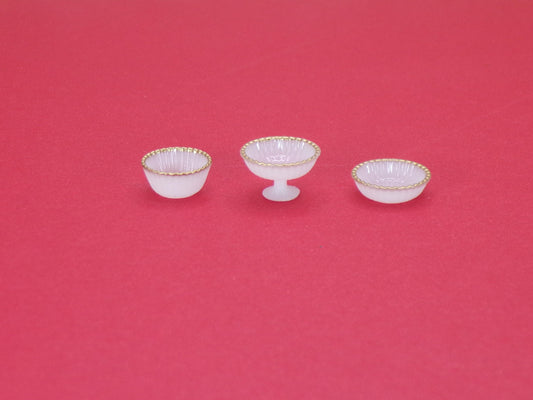 1:24 Scale Set of 3 Gold Rim Serving Dishes