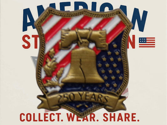 Liberty Bell & Shield Enamel Pin – America @ 250 – Show Your Patriotic Spirit - MstrcrftMinis - 1341-250-2