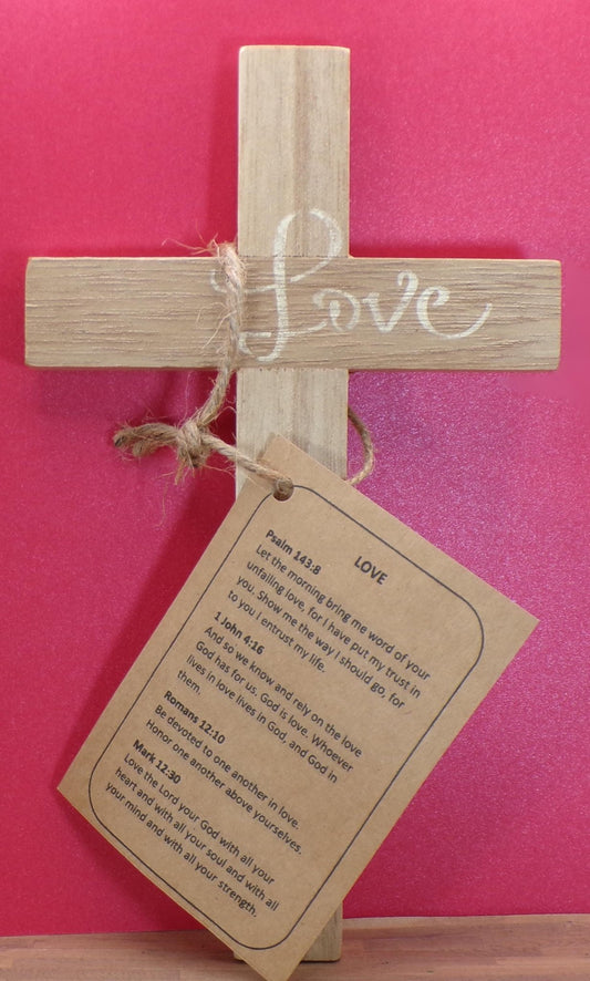 Wooden Wall Crosses - Joy, Hope, Believe, Love - With Accompanying Reference Bible Verses - MstrcrftMinis - Cross - Love