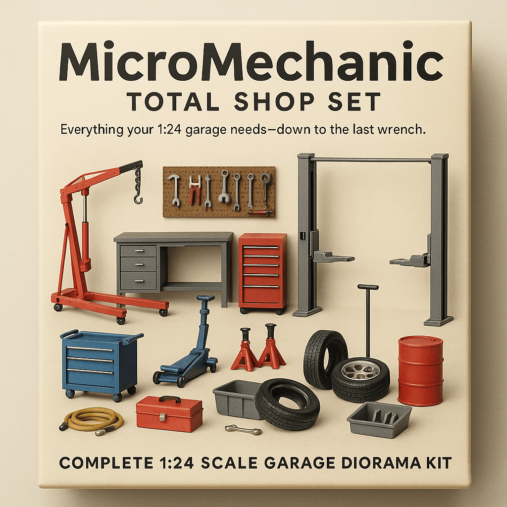 MicroMechanic Total Shop Set – Complete 1:24 Scale Garage Diorama Kit – Miniature Tools, Parts & Accessories for Model Displays - MstrcrftMinis