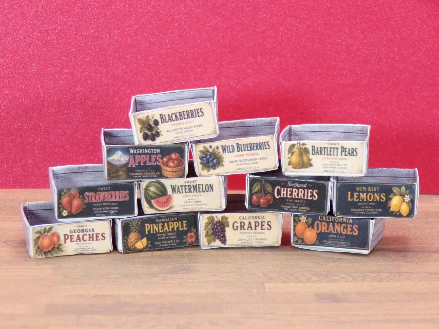12 Vintage Fruit Crates – 1:24 Scale Miniature (PDF Download) - MstrcrftMinis - 1416