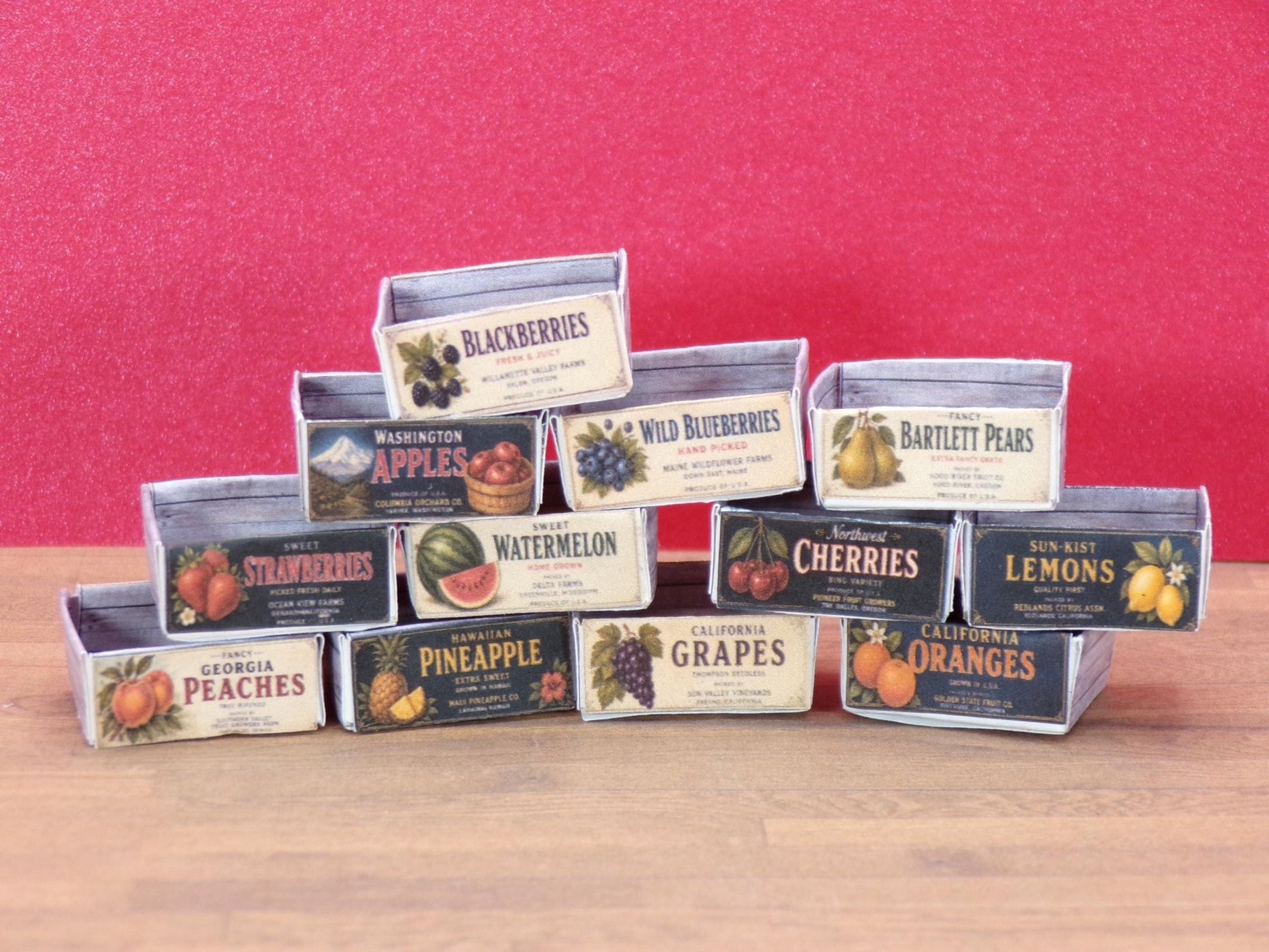 12 Vintage Fruit Crates – 1:24 Scale Miniature (PDF Download) - MstrcrftMinis - 1416