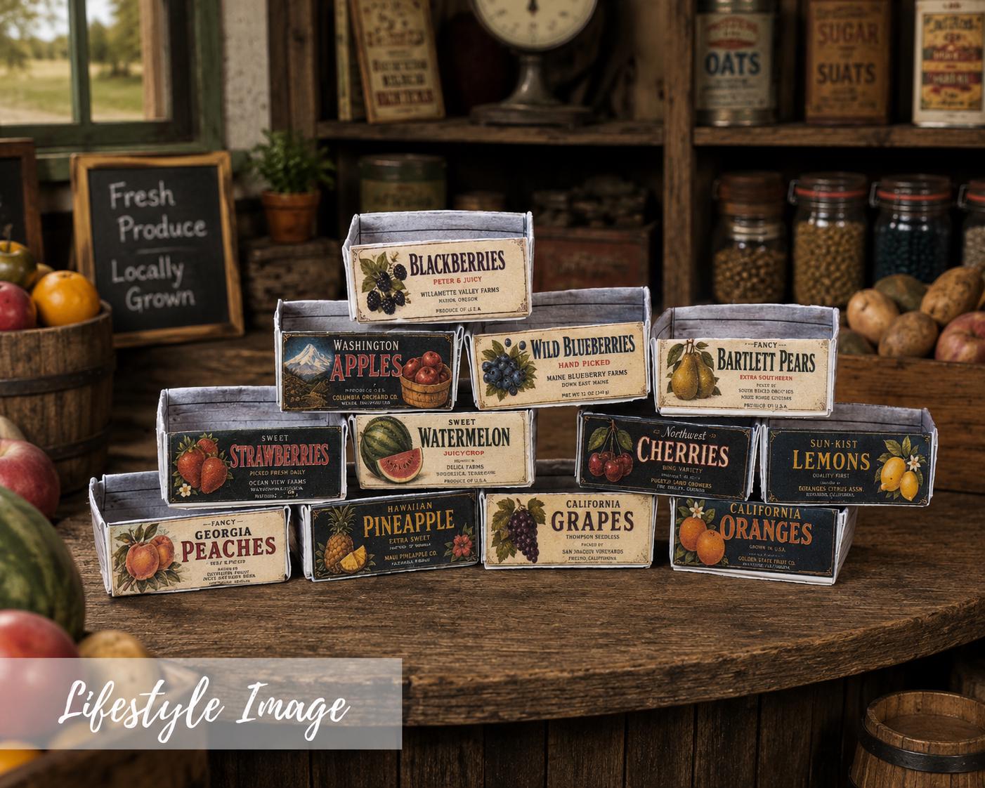 12 Vintage Fruit Crates – 1:24 Scale Miniature (PDF Download) - MstrcrftMinis - 1416