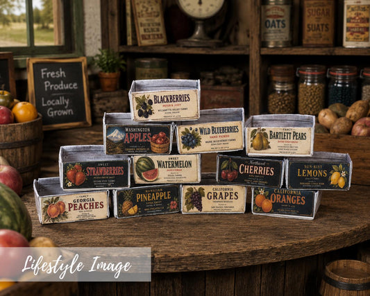 12 Vintage Fruit Crates – 1:24 Scale Miniature (PDF Download) - MstrcrftMinis - 1416
