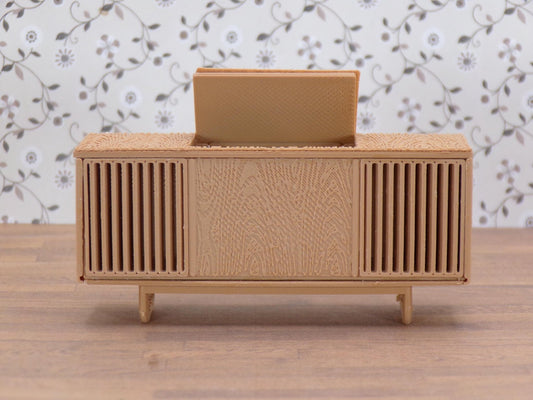 1:24 Scale 1970s Console Stereo with Turntable & Wood Grain Cabinet – Miniature Vintage Hi - Fi Furniture | 1/25 Scale | G Scale - MstrcrftMinis - 1255