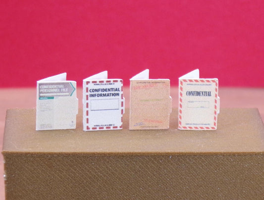 1:24 Scale 4 Different "Confidential" File Folders - Keep Your Documents Away from Prying Eyes! - MstrcrftMinis - 1173