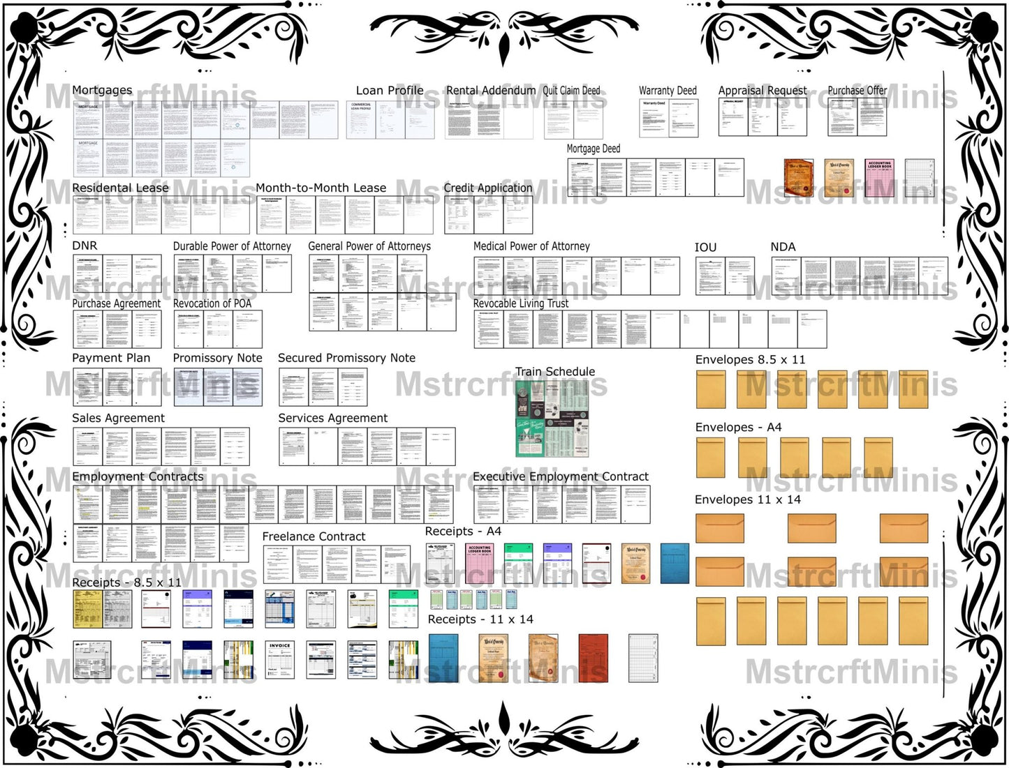 1:24 Scale 70+ Office Documents - Checks / Desk and Office Clutter / Copy Paper Box with Paper. Scale Letter, Legal, and A4 size documents. - MstrcrftMinis - 1018