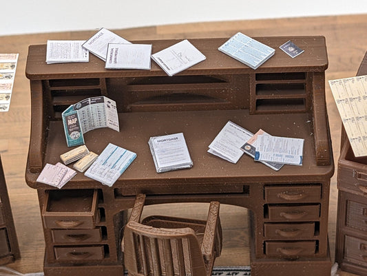 1:24 Scale 70+ Office Documents - Checks / Desk and Office Clutter / Copy Paper Box with Paper. Scale Letter, Legal, and A4 size documents. - MstrcrftMinis - 1018