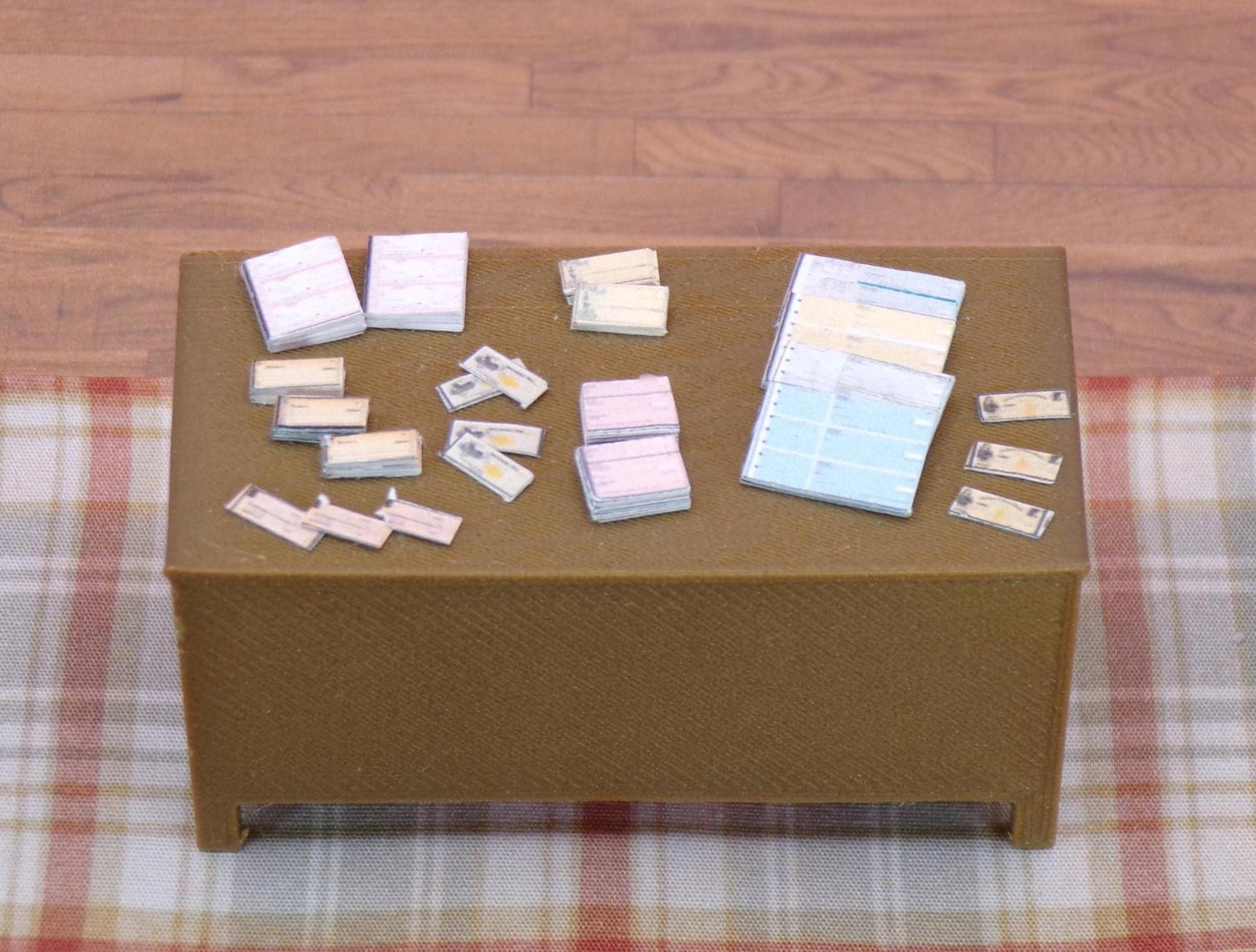 1:24 Scale 70+ Office Documents - Checks / Desk and Office Clutter / Copy Paper Box with Paper. Scale Letter, Legal, and A4 size documents. - MstrcrftMinis - 1018