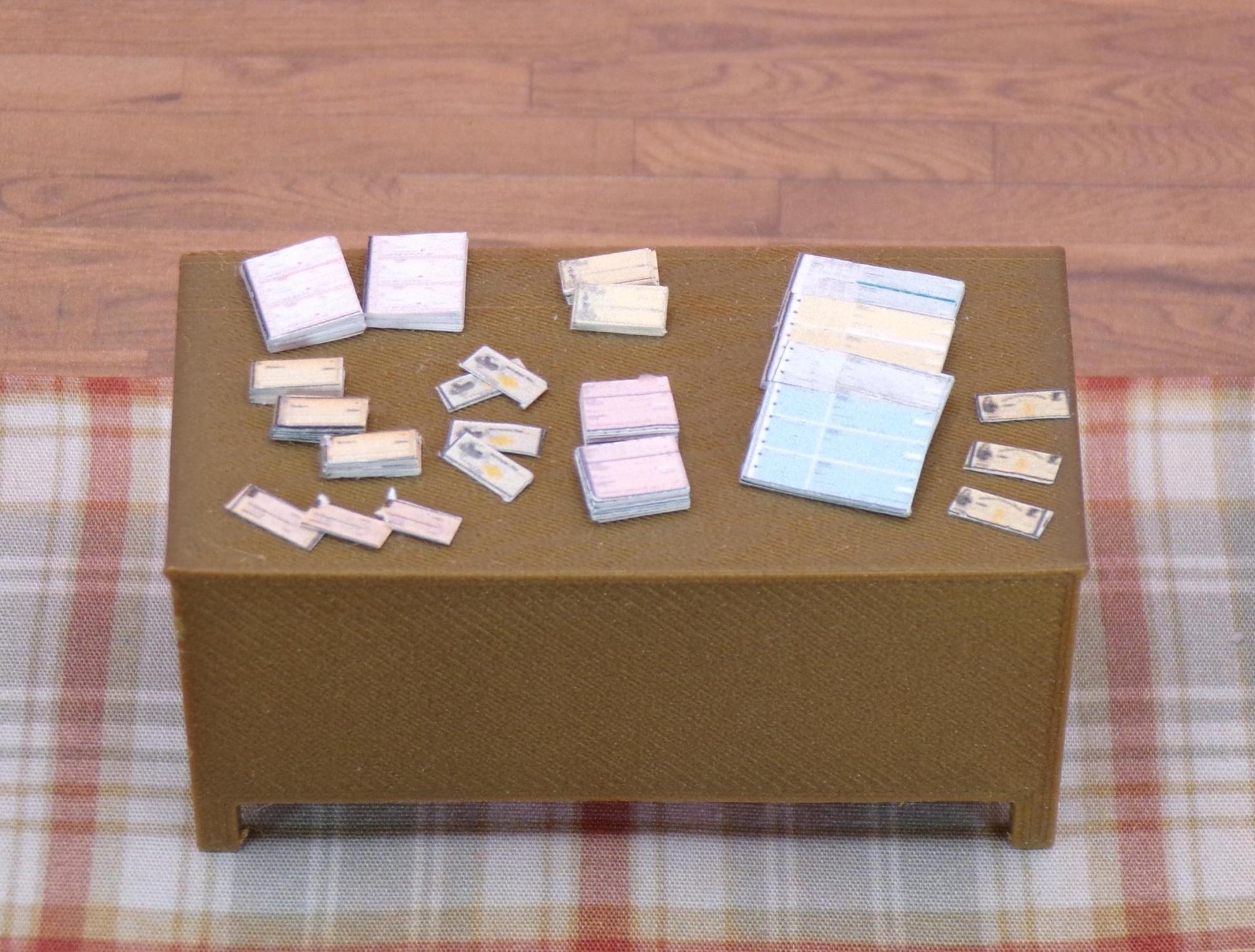 1:24 Scale 70+ Office Documents - Checks / Desk and Office Clutter / Copy Paper Box with Paper. Scale Letter, Legal, and A4 size documents. - MstrcrftMinis - 1018