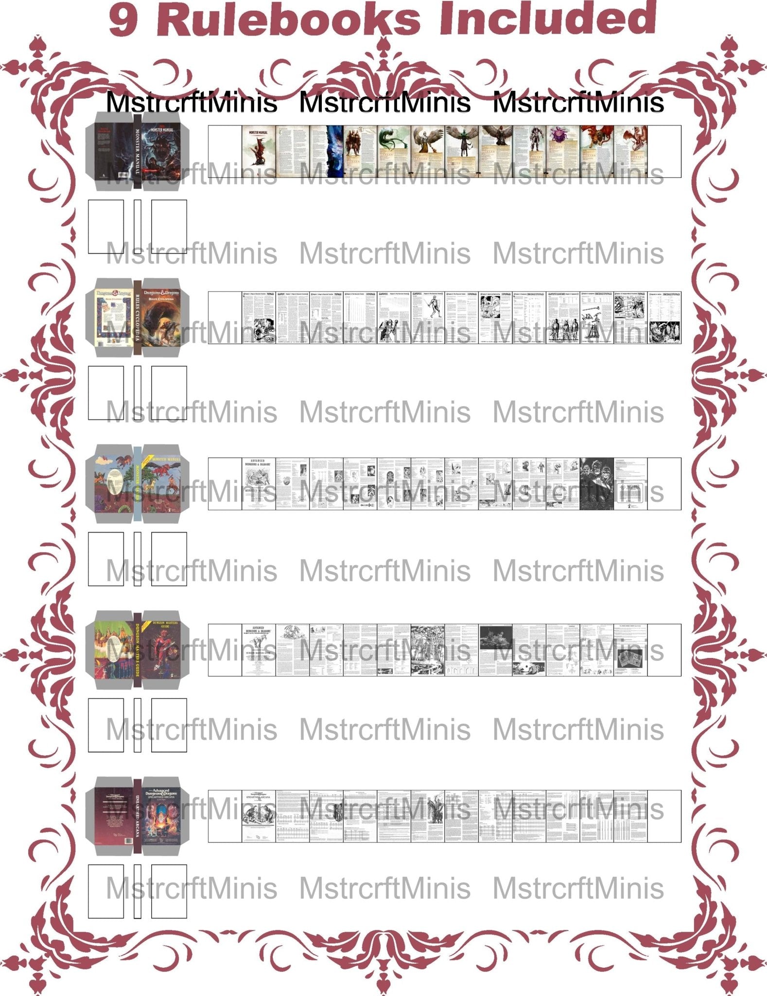 1:24 Scale Advanced Dungeons and Dragons Accessories Pack - Character Sheets, DM Screen, Maps, 9 Rule Books, and a Fun Doormat - MstrcrftMinis - 1172