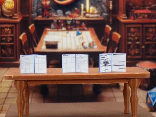 1:24 Scale Advanced Dungeons and Dragons Accessories Pack - Character Sheets, DM Screen, Maps, 9 Rule Books, and a Fun Doormat - MstrcrftMinis - 1172