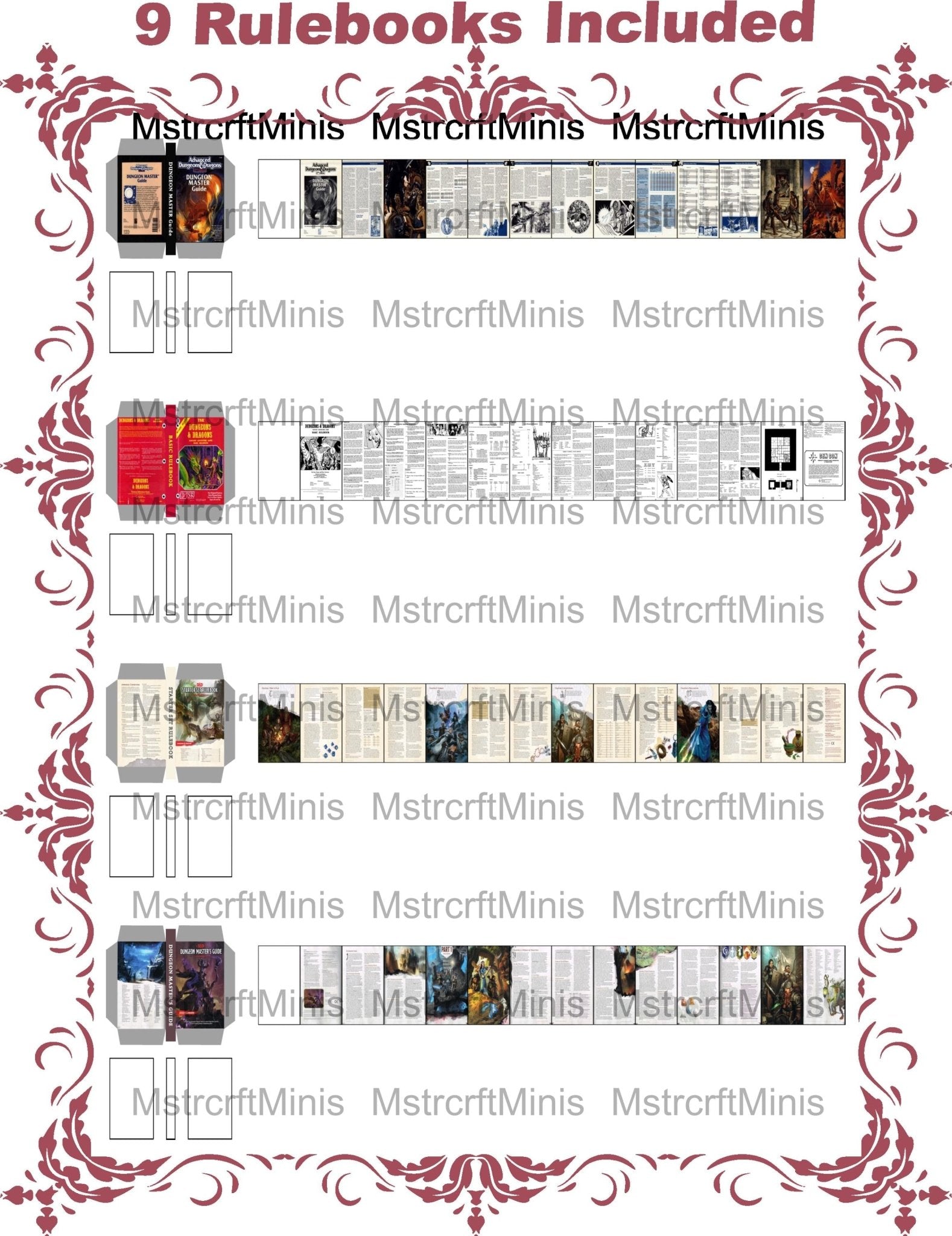1:24 Scale Advanced Dungeons and Dragons Accessories Pack - Character Sheets, DM Screen, Maps, 9 Rule Books, and a Fun Doormat - MstrcrftMinis - 1172