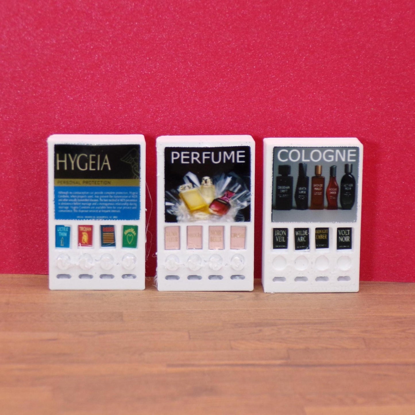 1:24 Scale Bathroom Vending Machines – Medicine, Feminine Products & Cologne Dispensers - MstrcrftMinis - 1245