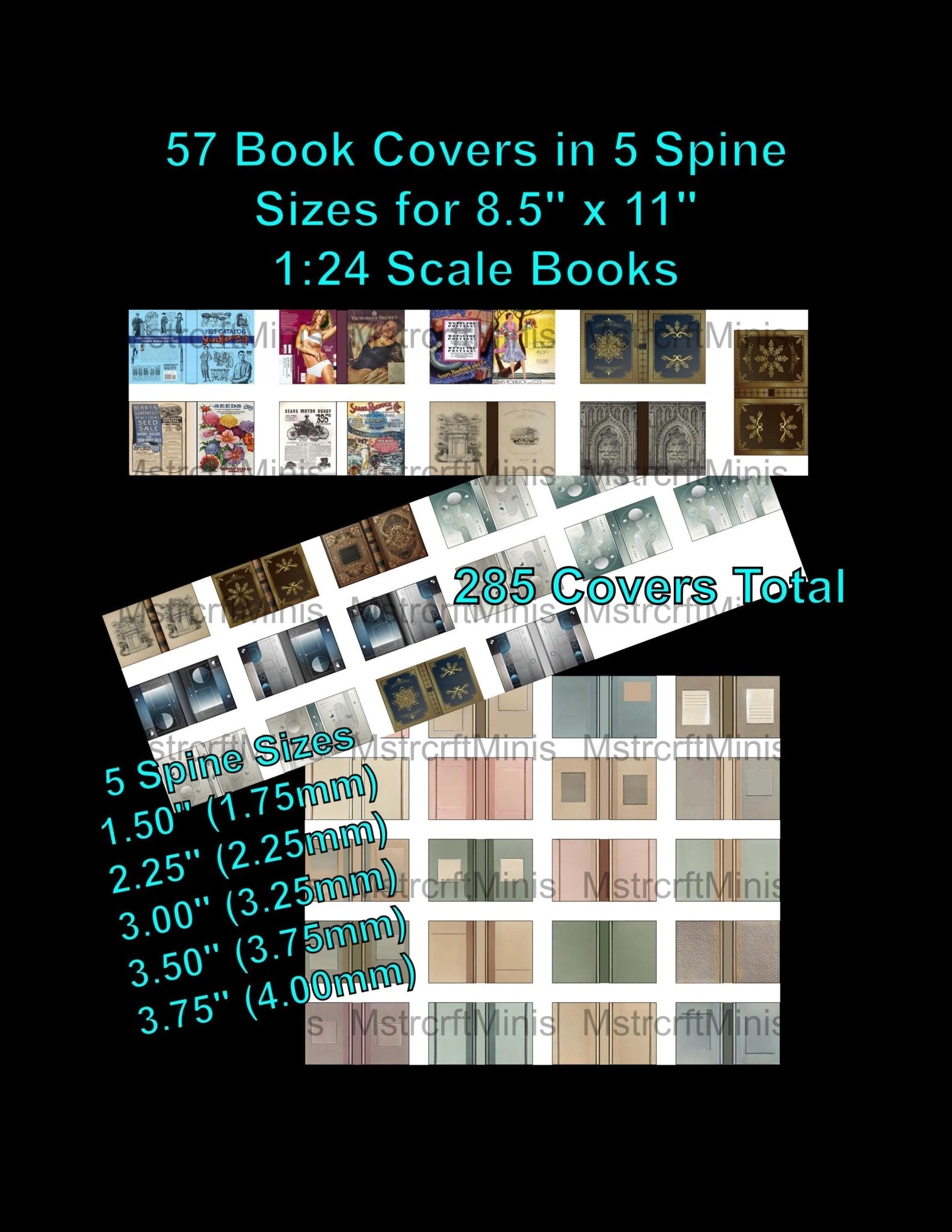 1:24 Scale Book Covers for 8.5 x 11 Scale Books - Pairs Well with Our Miniature Book Blanks - MstrcrftMinis - 1177
