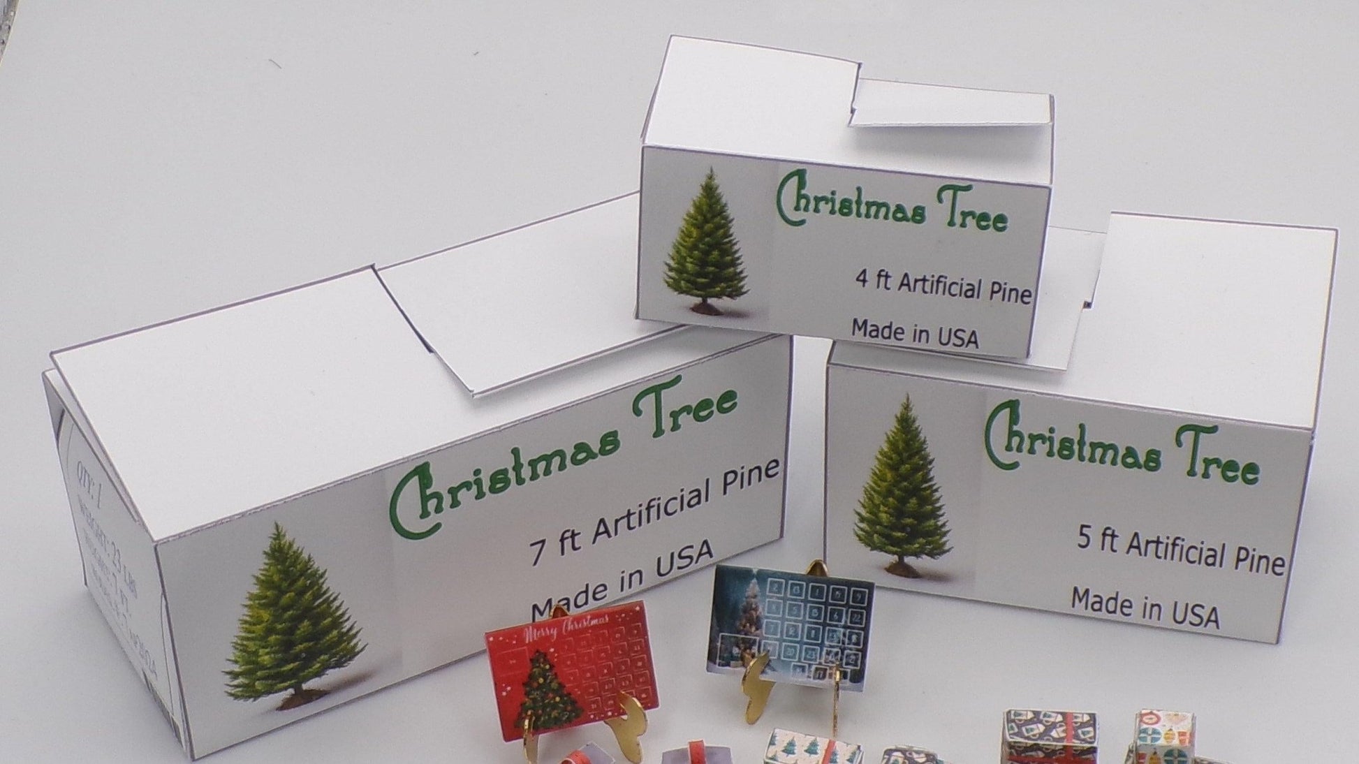 1:24 Scale Christmas Tree Boxes - 3 sizes (4 ft, 5ft, 7ft) - MstrcrftMinis - 
