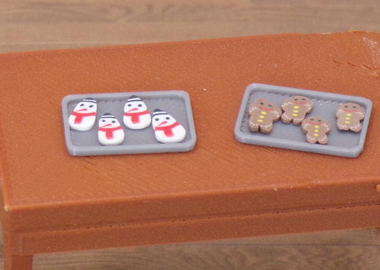 1:24 Scale Cookie Sheets of Gingerbread or Snowman Cookies - MstrcrftMinis - 1090