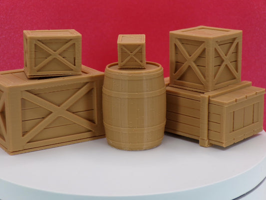 1:24 Scale Crates and Barrels (7 Types) - 1/25, G Scale - MstrcrftMinis - 1273