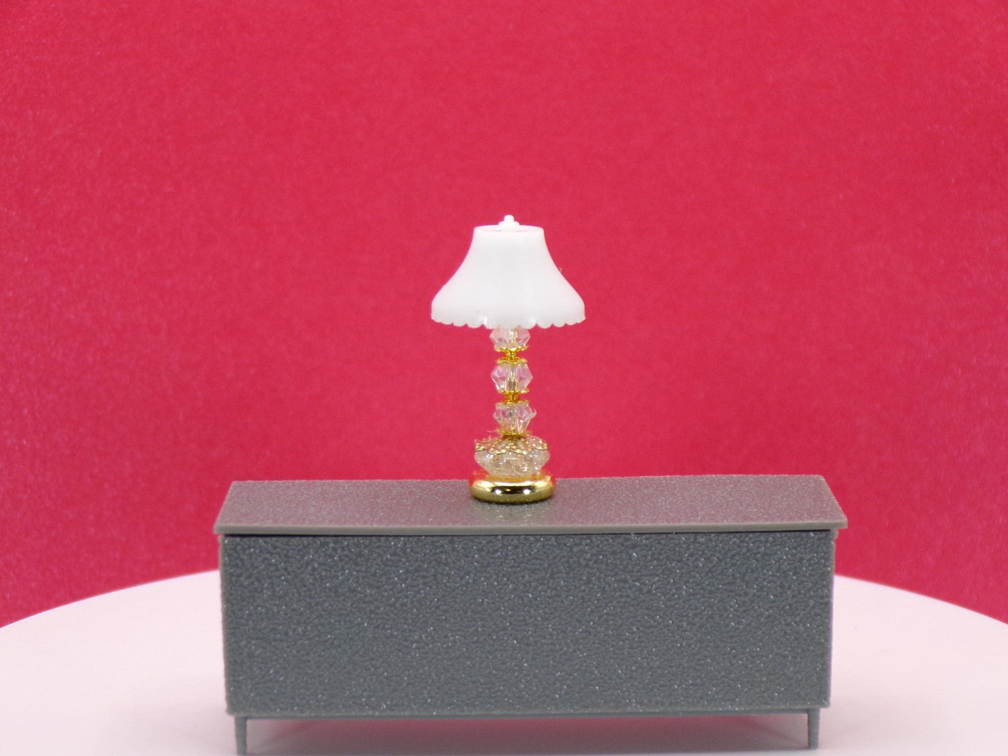 1:24 Scale - "Crystal Étoile" - Crystal & Gold Table Lamp with Ivory or Cut - Glass Shade – Artisan Lamps - Handcrafted Charm in Every Detail - MstrcrftMinis - 1189 - R