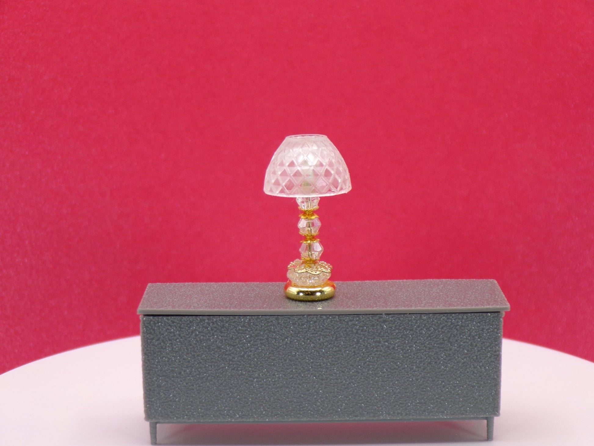 1:24 Scale - "Crystal Étoile" - Crystal & Gold Table Lamp with Ivory or Cut - Glass Shade – Artisan Lamps - Handcrafted Charm in Every Detail - MstrcrftMinis - 1189 - R