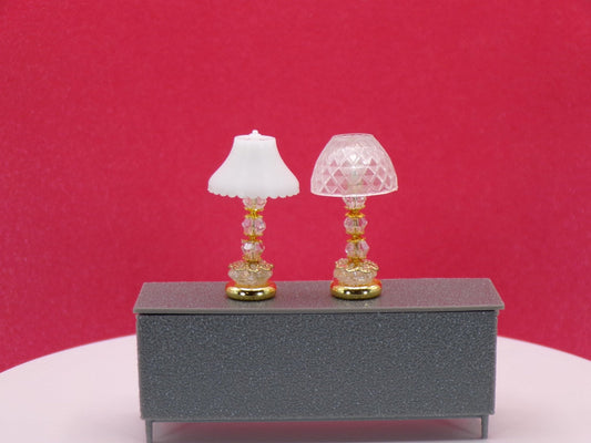 1:24 Scale - "Crystal Étoile" - Crystal & Gold Table Lamp with Ivory or Cut - Glass Shade – Artisan Lamps - Handcrafted Charm in Every Detail - MstrcrftMinis - 1189 - R