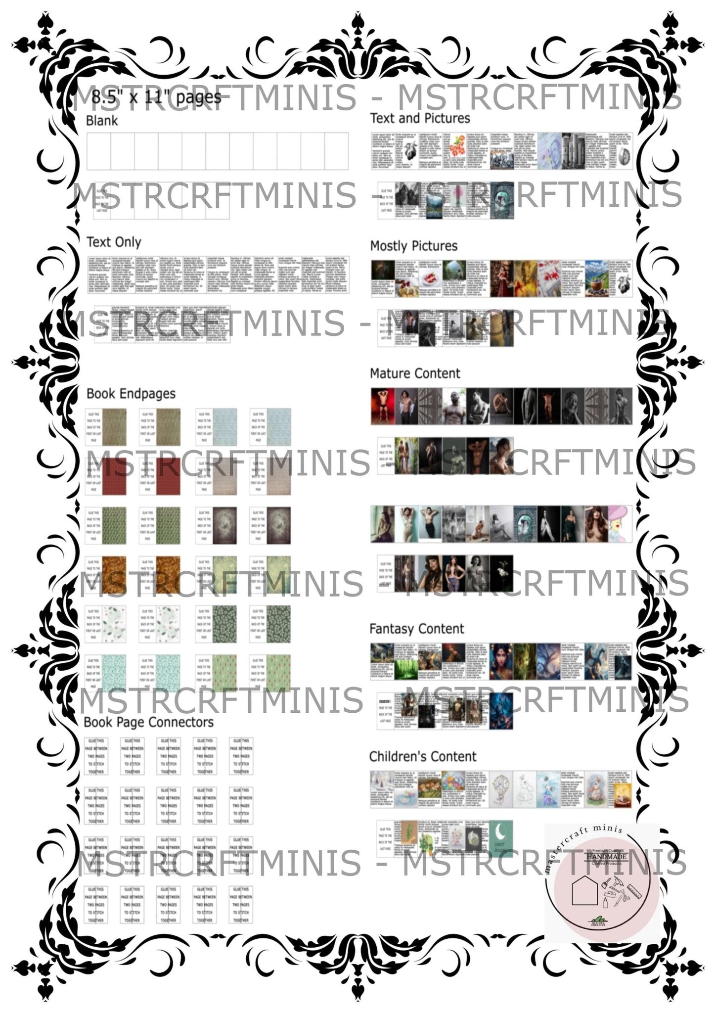 1:24 Scale Generic Inside Book Pages - 8.5 x 11 Books - MstrcrftMinis - 1035