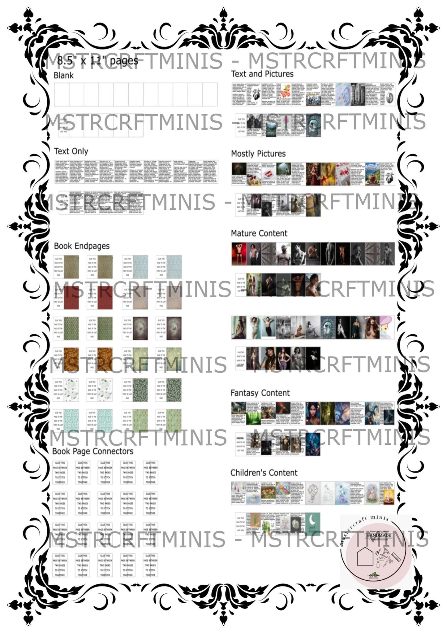 1:24 Scale Generic Inside Book Pages - 9 x 12 Books - MstrcrftMinis - 1036